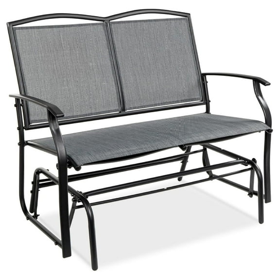 2-Person Outdoor Patio Swing Glider Steel Bench Loveseat Rocker for Deck, Porch w/Textilene Fabric, Steel Frame - Gray