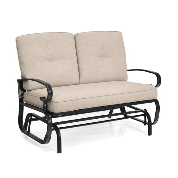 Flexible Outdoor Bench Loveseat Cushioned Sofa 2-Person Swing Glider Chair Beige
