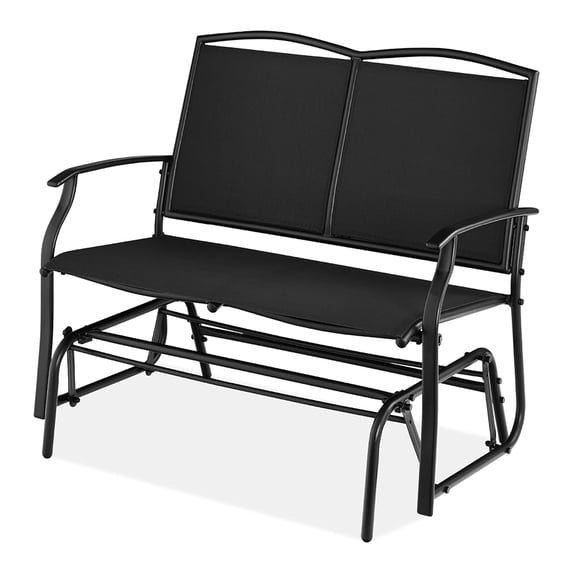 2-Person Outdoor Patio Swing Glider Steel Bench Loveseat Rocker for Deck, Porch w/Textilene Fabric, Steel Frame - Black