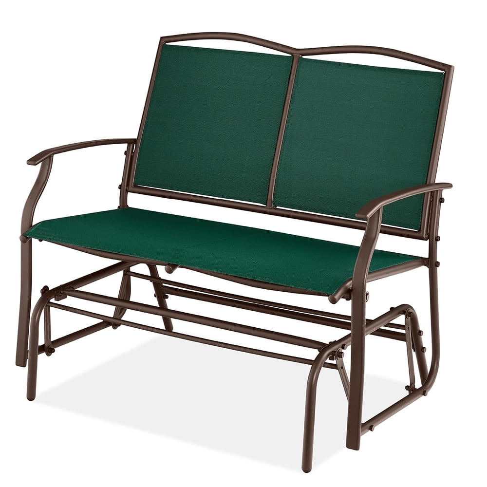 Forest Green and Brown Metal Outdoor Glider Loveseat