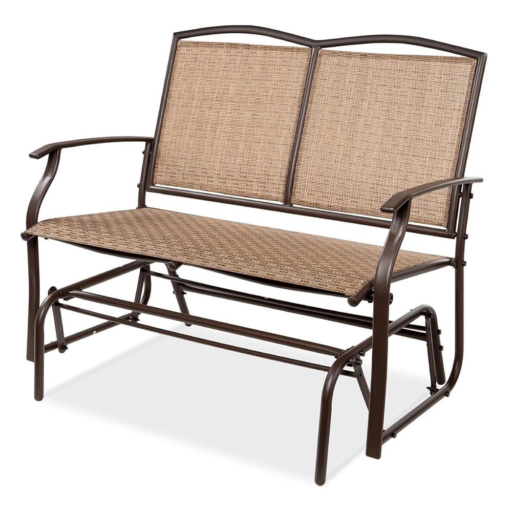 Brown Steel Frame 2-Person Outdoor Glider Bench with Textilene Fabric