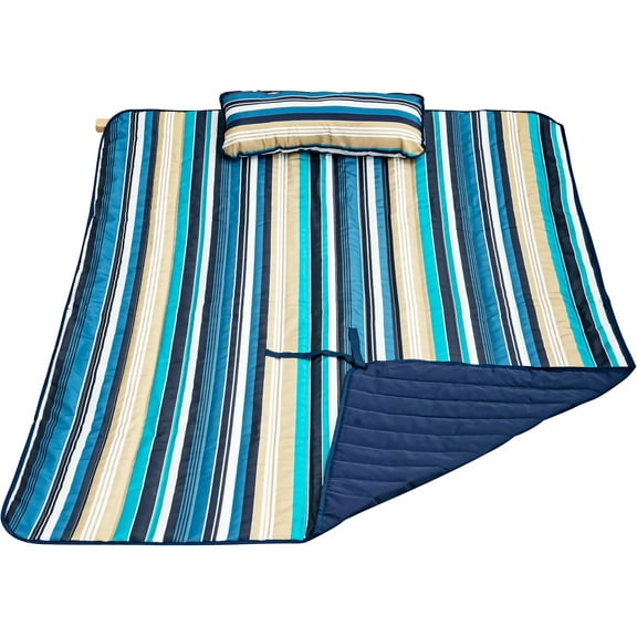 2 Person Pad with Pillow, Double Polyester Quilted 78" x55" Replacement Hammock Pad for Rope Hammock, Blue Stripes