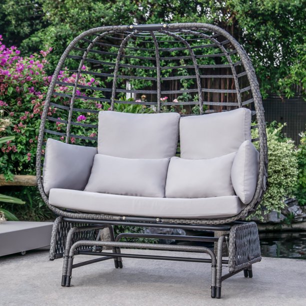 2Person Patio Egg Chair Wicker Basket Lounger Chairs,Oversized Indoor