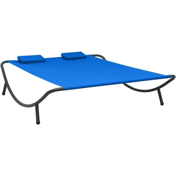 2 Person Patio Lounge Bed with 2 Pillows, Outdoor Double Chaise Lounge Bed, Patio Daybed Outdoor Sunbed for Poolside, Garden, Backyard, Fabric Blue,-261