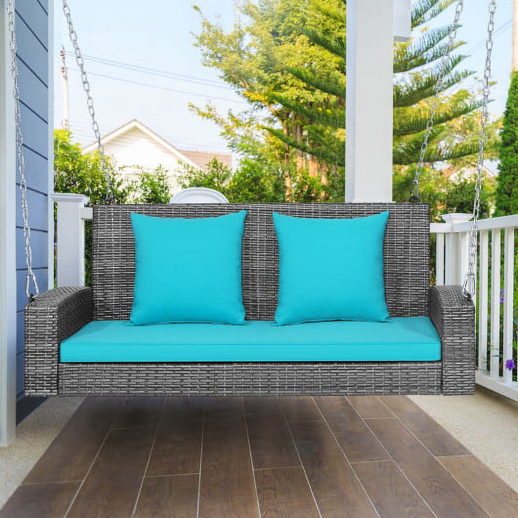 2-Person Patio PE Wicker Hanging Porch Swing Bench Chair Cushion 800 ...