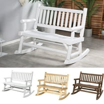 2-Person Patio Rocking Chair Wooden Log Loveseat Rocker Backyard Garden