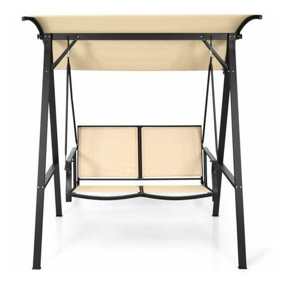 2 Person Patio Swing with Canopy - Outdoor Glider Bench for Porch, Deck, Garden - Beige/Turquoise - 530 Lbs Capacity