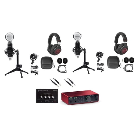 2-Person Podcast Podcasting Recording Kit w/Scarlett 2i2 4 Gen Interface+Stands