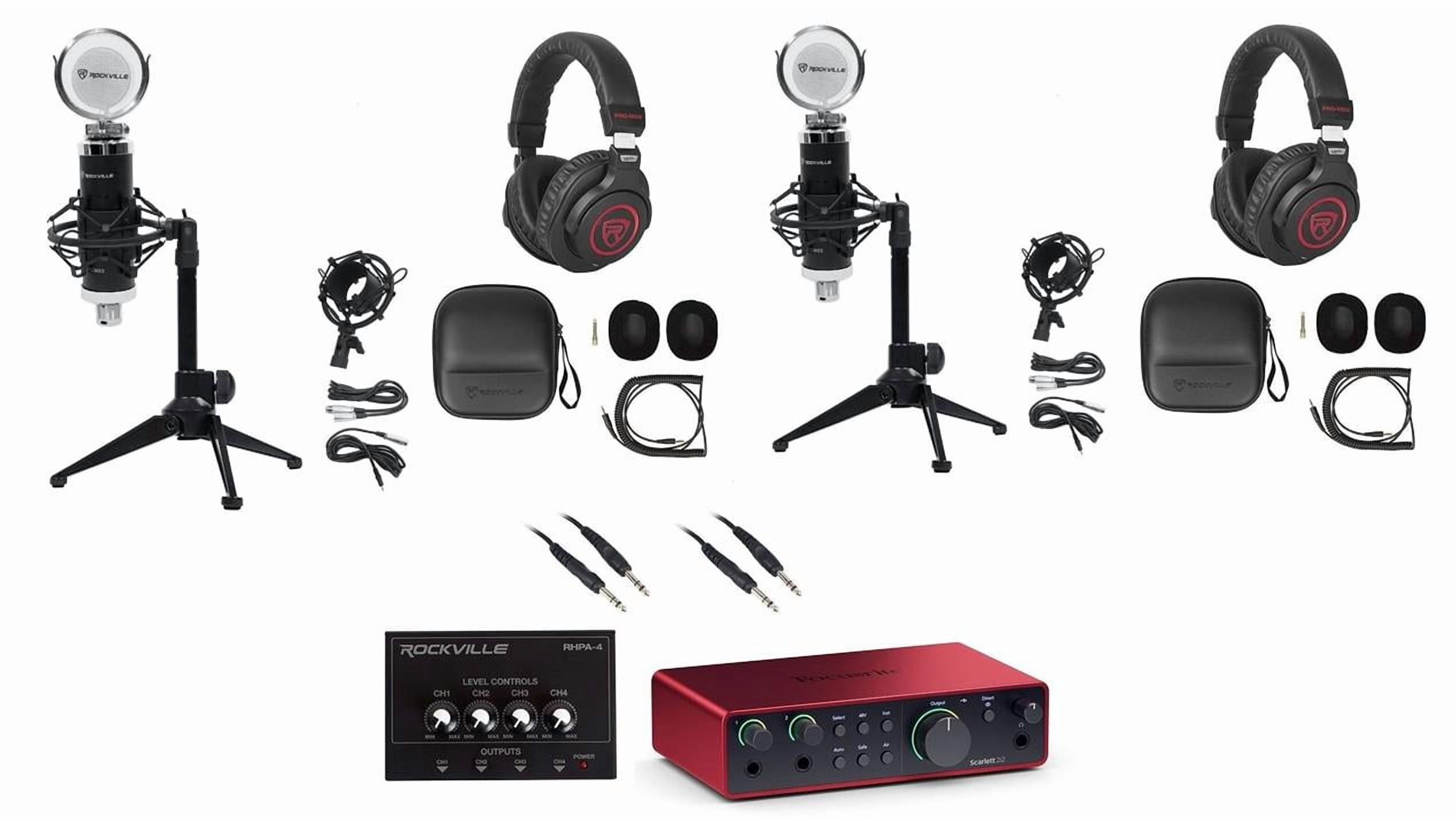 2-Person Podcast Podcasting Recording Kit w/Scarlett 2i2 4 Gen Interface+Stands