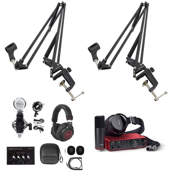 2-Person Podcast Recording Kit w/Scarlett 2i2 Studio 4th Gen Interface+Boom Arms