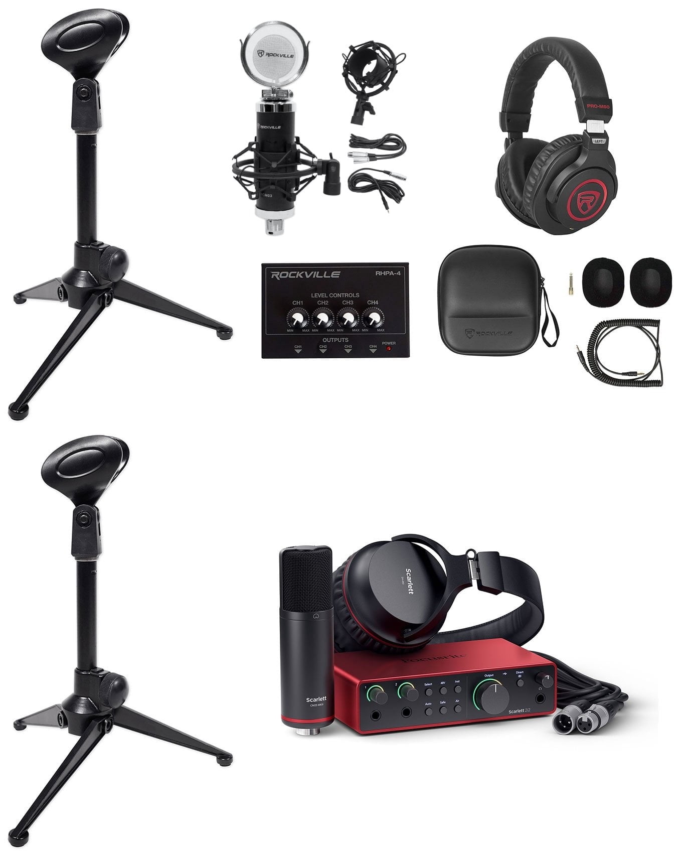 2-Person Podcast Recording Kit w/Scarlett 2i2 Studio 4th Gen Interface + Stands
