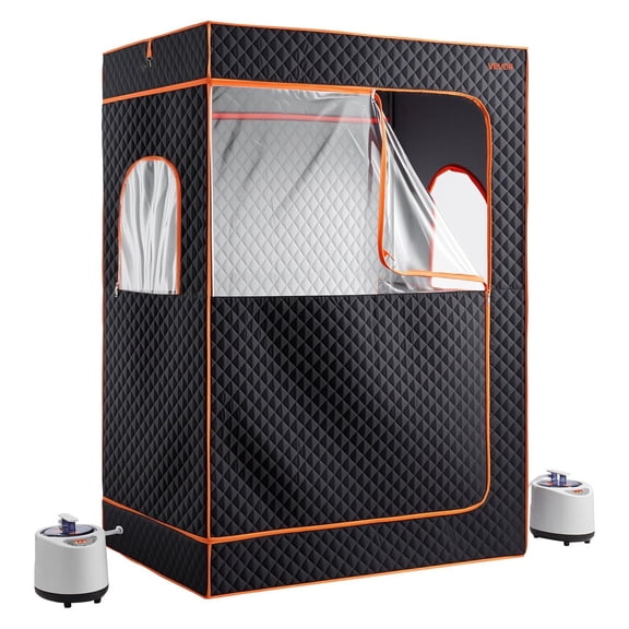 2-Person Portable Home Steam Sauna Tent with Remote, Steamer, Chairs & Essential Oil Boxes - Heavy Duty Stainless Steel Frame