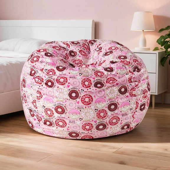 2-Person Round Bean Bag Chair, 3 Foot Compact Modern Warm Pink Fabric Lazy Sofa for Indoor Use