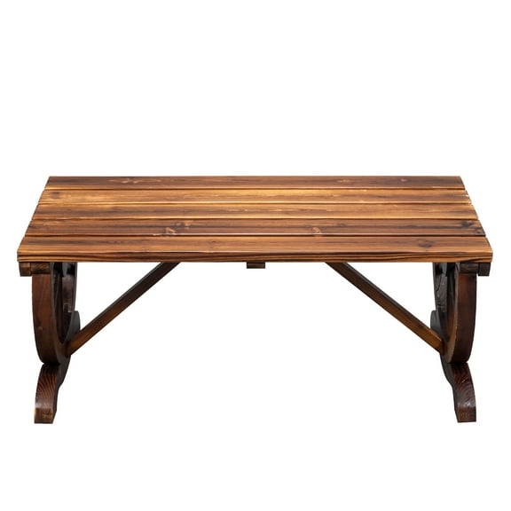 2-Person Rustic Wagon Wheel Bench for Outdoor Patio Garden, Brown Wood Porch Seat, 660 lbs Capacity