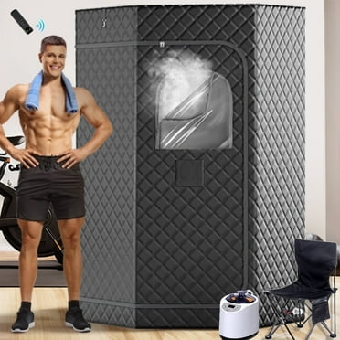 Portable Sauna Tent for Home, Caveen Personal Steam Sauna Box with 3L Steamer, 15 Levels Heating, 60 Minutes Timer, Chair, Remote Control