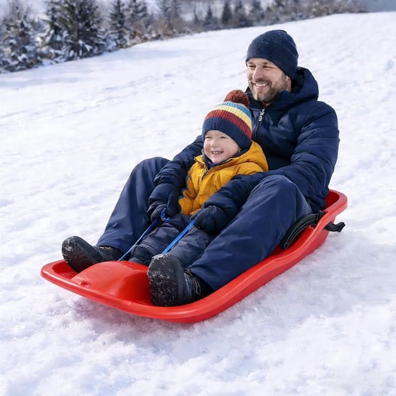 2 Person Snow Sled for Kids and Adults - Heavy Duty Plastic Toboggan & Double Sled for Snow, Adult & Family Winter Sledding