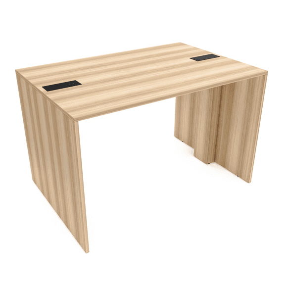 2 Person Standing Height Table | Extra Wide Face-To-Face Desk | 4x5 All Laminate Teaming Table With Double Power And Data Units | Blonde Surfside Ash And Black
