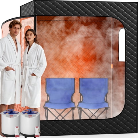 1 or 2 Person Portable Steam Sauna Full Body Home Spa with 2.6L 1000W, 9-Level Temperature, 10-min Rapid Heating, 99Min-Timer, for Relaxation during Exercise, Detoxification and Skin Care, Black