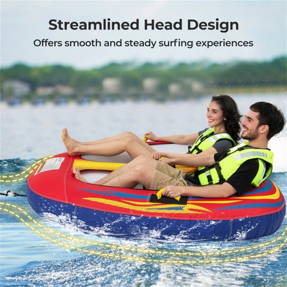 2 Person Towable Tube for Boating Inflatable Water Tube Ride with Drainage System 69 Inch Towable for Boat 340 lbs Capacity Heavy Duty 900D Nylon for Lake Ocean River Water Sports Summer Fun