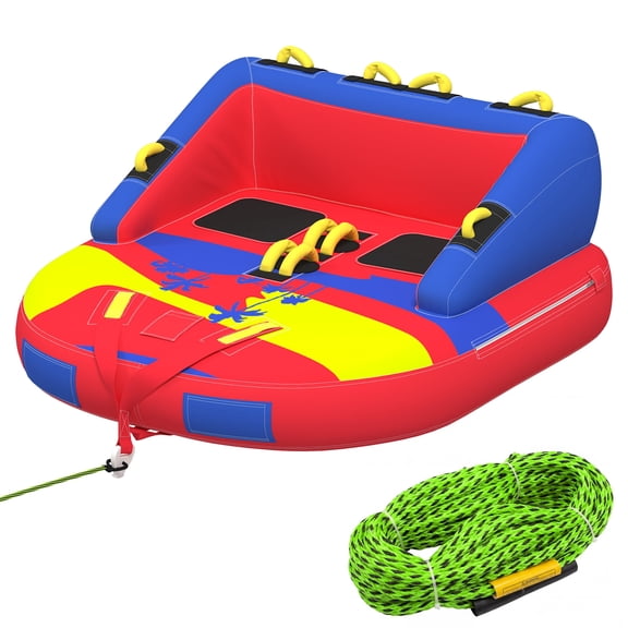 2-Person Towable Tubes for Boating with Towable Rope, Couch Reversible Boat Tube, Padded Bolster Guard Handles & Quick-Connect Tow Point