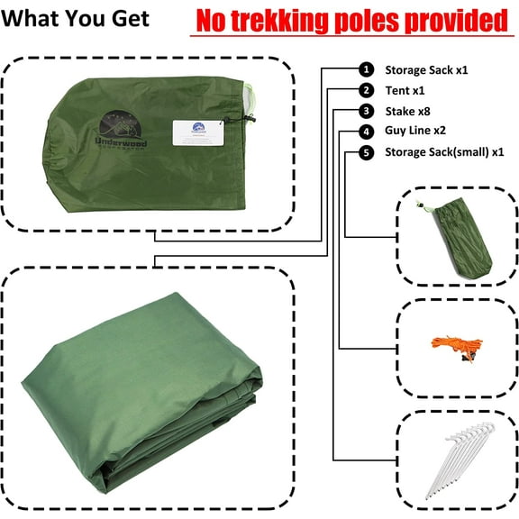 2-Person Ultralight Trekking Pole Tent & Collapsible Aluminum Hiking Sticks by