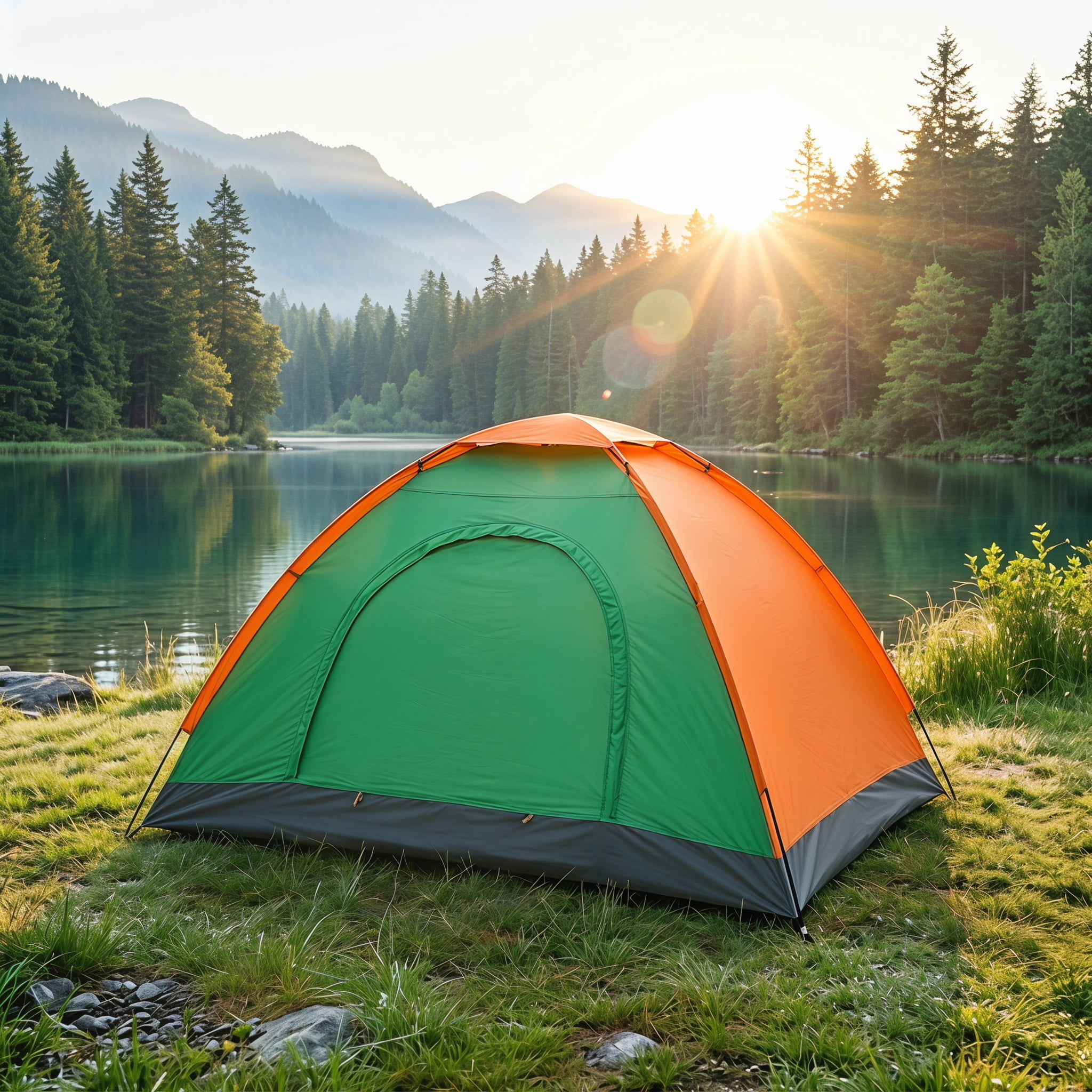 2-Person Waterproof Camping Dome Tent, Outdoor Hiking Survival Tent, Orange & Green