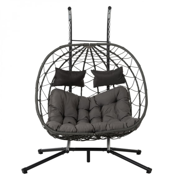 2 Person Wicker Egg Swing Chair with Stand - Indoor Outdoor Hanging Basket Chair for Patio, Balcony, Living Room & Bedroom