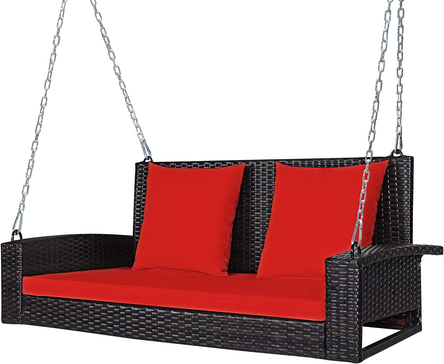 2Person Wicker Hanging Porch Swing, Patiojoy Outdoor Rattan Swing