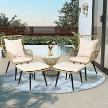 2-Person 5-Piece Outdoor Wicker Patio Conversation Set with Cushions