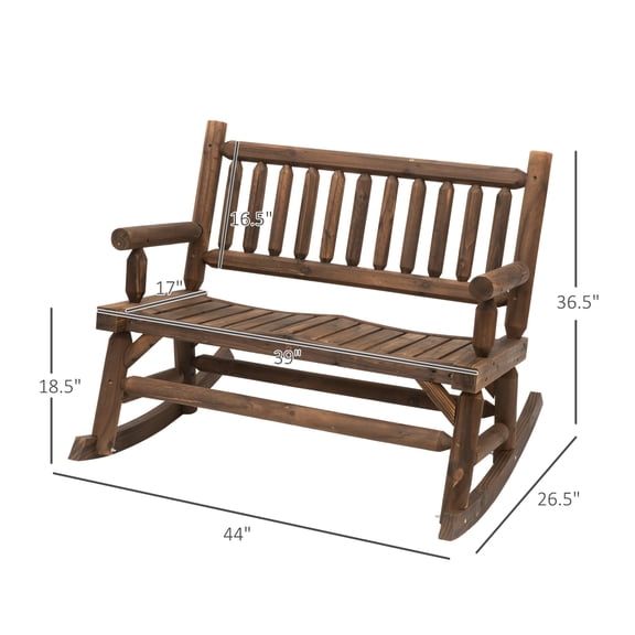 2-Person Wood Rocking Chair with Log Design, Heavy Duty Loveseat with Wide Curved Seats for Patio, Backyard, Garden, Walnut