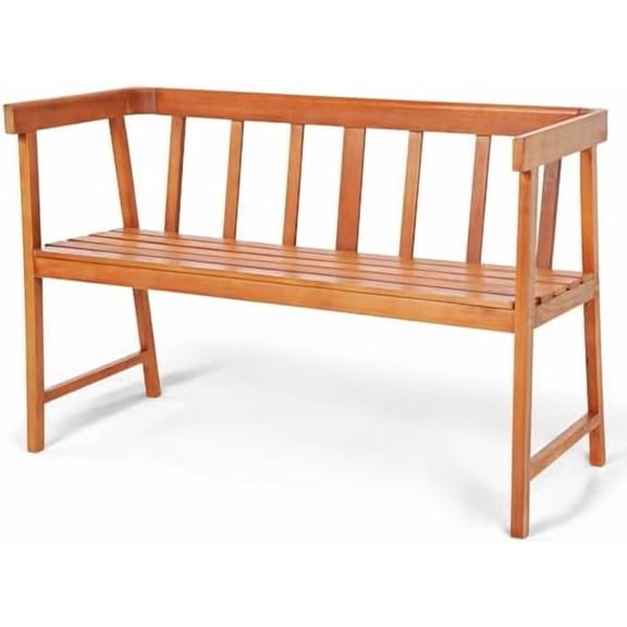 2-Person Wooden Outdoor Bench - Eucalyptus Wood Patio Garden Bench with Backrest, Armrests & Slatted Seat for Poolside Deck Backyard Balcony Park Front Porch, 800 LBS Weight Capacity$$Garden & Patio