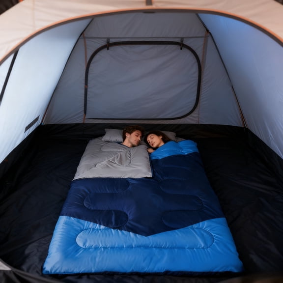 2-Person XL Queen Size Sleeping Bag for Adults | Double Sleeping Bag with Pillow, Woven Material, Suitable for All Season Camping, Hiking, Backpacking, for cold & Warm Weather