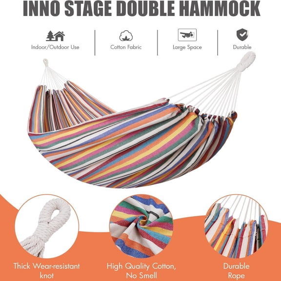 2 Persons Hammock with Tree Straps - Brazilian Double Hammock, Portable Hanging Camping Bed for Patio, Backyard, Porch, Outdoor and Indoor Use Soft Cotton Carrying Bag, XX-Large