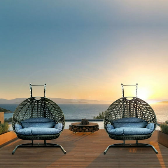 2 Persons Rattan Wicker Swing Chair Anti-UV 3.0mm Thicken Steel Pipe Yard Swing Chair Furniture