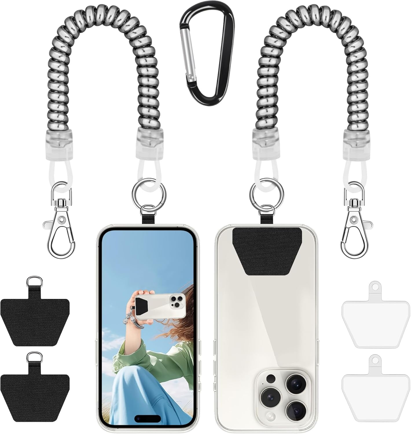 2* Phone Lanyard Tether with 4* Patch, iPhone Lanyard Anti Theft Phone  Strap for Outdoor Hiking Climbing, Silver - Walmart.com