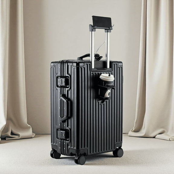20inch Aluminum Framed Suitcase With Cup holders And Charging Functionality Featuring a TSA Approved lock Hard-shell Construction and Zipperless Design Suitable For Both Carry on And Checked Baggage