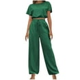 thumbnail image 1 of 2 Picec of Outfit Sets for Womens Fashion Plus Size Summer and Autumn Solid Color Drawstring Short Sleeved Round Neck Top With Pants Set, 1 of 5