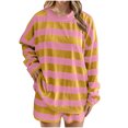 thumbnail image 1 of 2 Picec of Outfit Sets for Womens Fashion Plus Size Summer and Autumn Striped Knitted Long Sleeved Round Neck Top Pants Set, 1 of 6