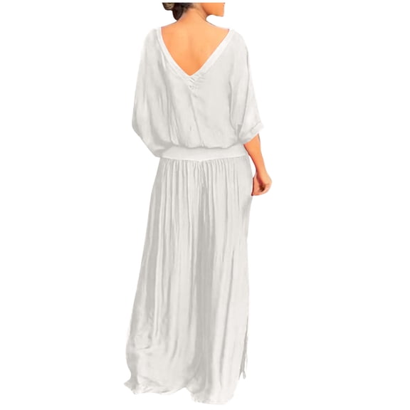 2 Picec of Outfit Sets for Womens Fashion Plus Size Summer and Autumn V-neck Solid Color Short Sleeve Wide Legs Split Fork Loose Pants