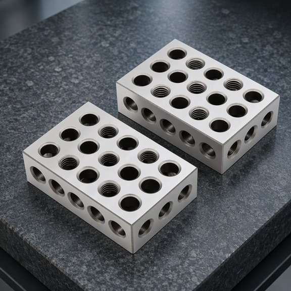 2-Piece 1-2-3 Set with 23 Holes, 0.0002 Inch Matched Pair, Case Hardened Steel Parallel Blocks for Milling Machine Setup and Workshop Machining