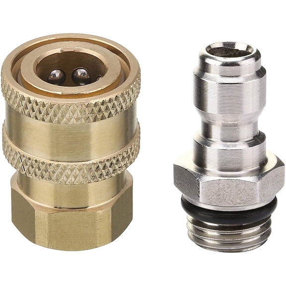 2 Piece 1 4 Inch Quick Disconnect Pressure Washer Adapter Set 5000 PSI Stainless Steel Brass Fitting