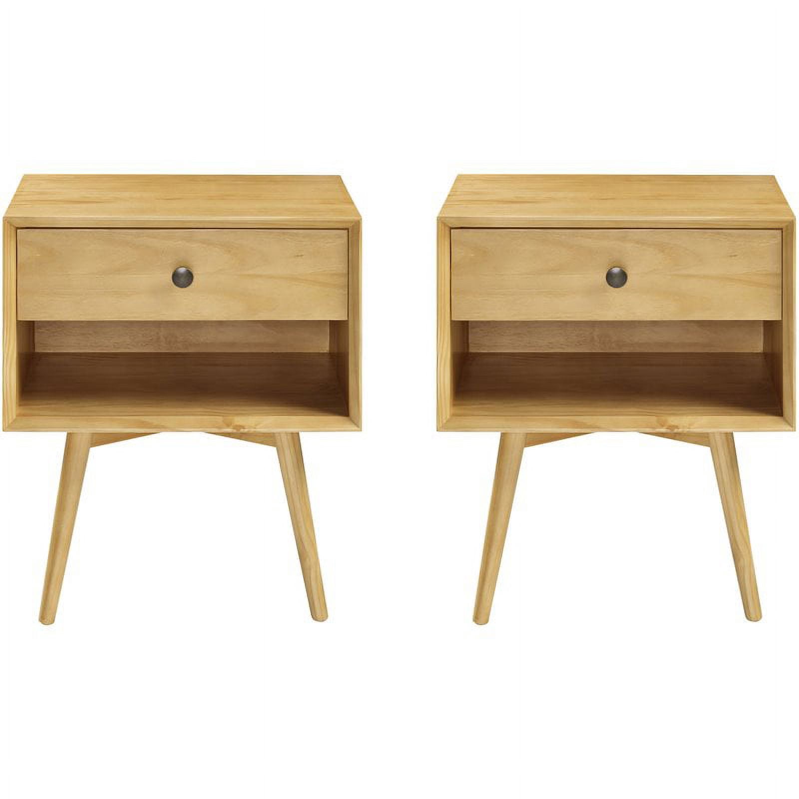 2Piece 1Drawer MidCentury Solid Wood Bedroom Nightstand in Light Oak