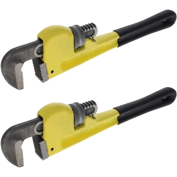 2 Piece 10 Inch Heavy Duty Steel Adjustable Grab Straight Pipe Wrench with Soft Grip Floating Hook Jaw