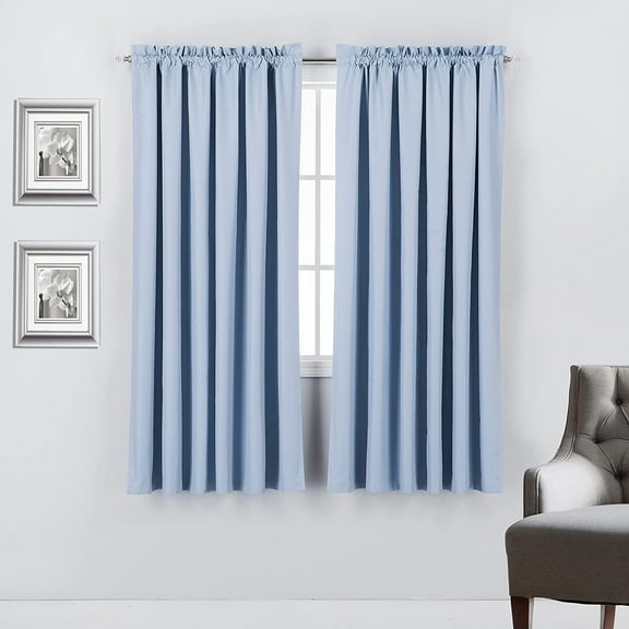 2 Piece 100% Blackout Rod Pocket Window Panel Curtain Drape Set 52"W x 63"L, Light Blue
