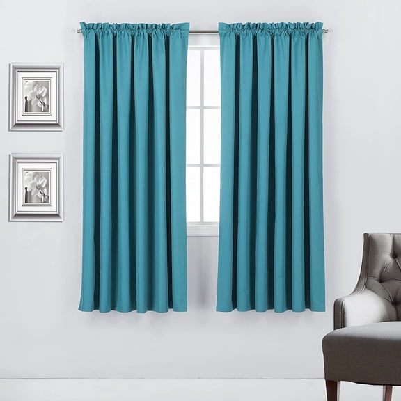 2 Piece 100% Blackout Rod Pocket Window Panel Curtain Drape Set 52"W x 63"L, Teal