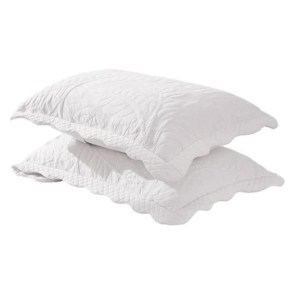 2-Piece 100% Cotton Quilted Pillow Shams Embroidered Farmhouse Pillow Shams (King, White)
