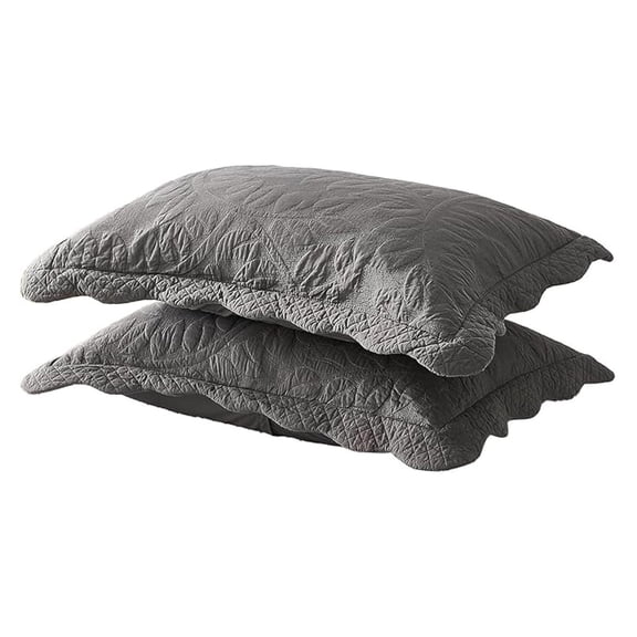 2-Piece 100% Cotton Quilted Pillow Shams Embroidered Farmhouse Pillow Shams (Standard, Grey)