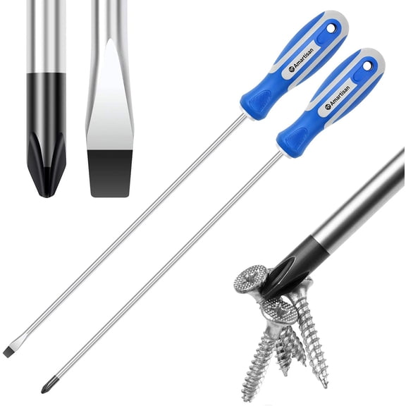 2-Piece 12'' long Screwdriver Set, Long Blade Screwdriver Set 12-Inch Magnetic Screwdriver, Phillips & Slotted Bits.NEW