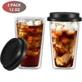 thumbnail image 1 of 2 Piece 12oz Double Glass Coffee Mugs with Silicone Lid,Drinking Insulated Coffee Cups with Lid,clear,Dishwasher Safe Reusable, 1 of 10