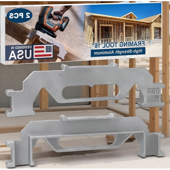 2-Piece 16 Inch Framing Stud Layout Tool, Cast Aluminum Stud Spacing Jig for On-Center Wall Framing